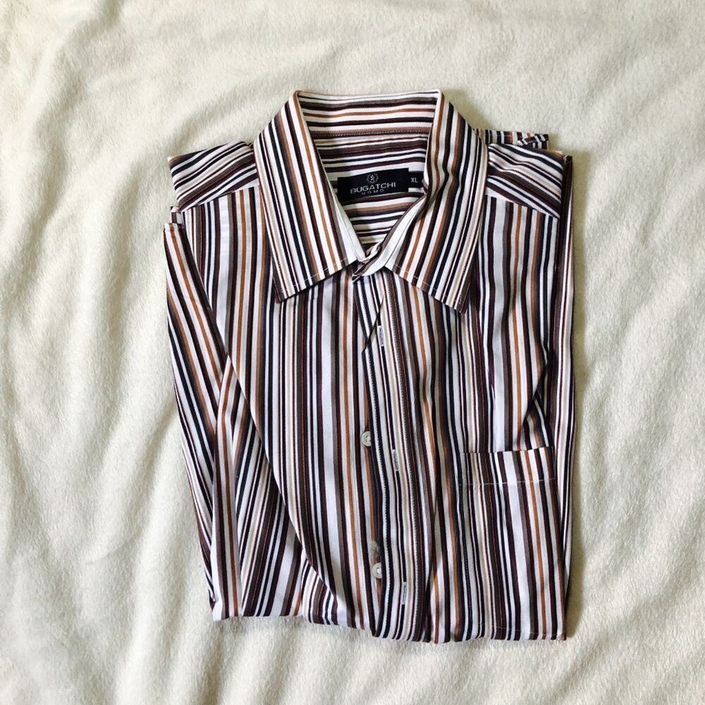Bugatchi Uomo Brown Striped Button-Down Shirt | S… - image 3
